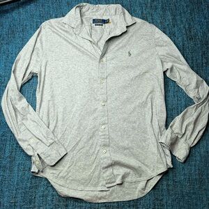Polo Ralph Lauren Long Sleeve Cotton Knit Dress Shirt in Heathered Grey